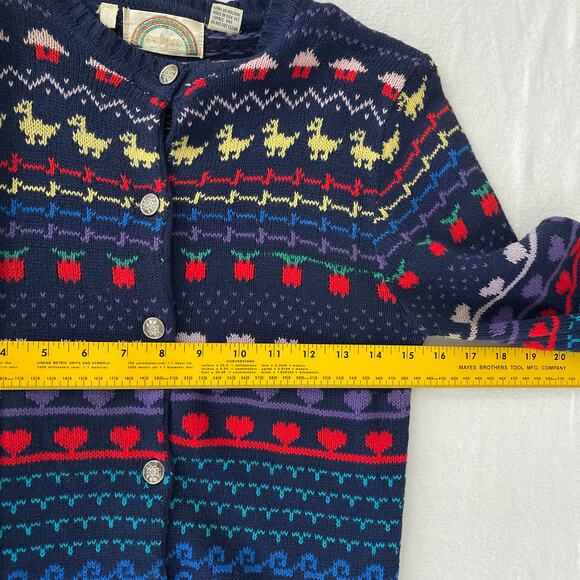 Eclipse LA Vtg Sweater Cardigan Women L Novelty Knit School Animals Heart Preppy - Picture 8 of 9